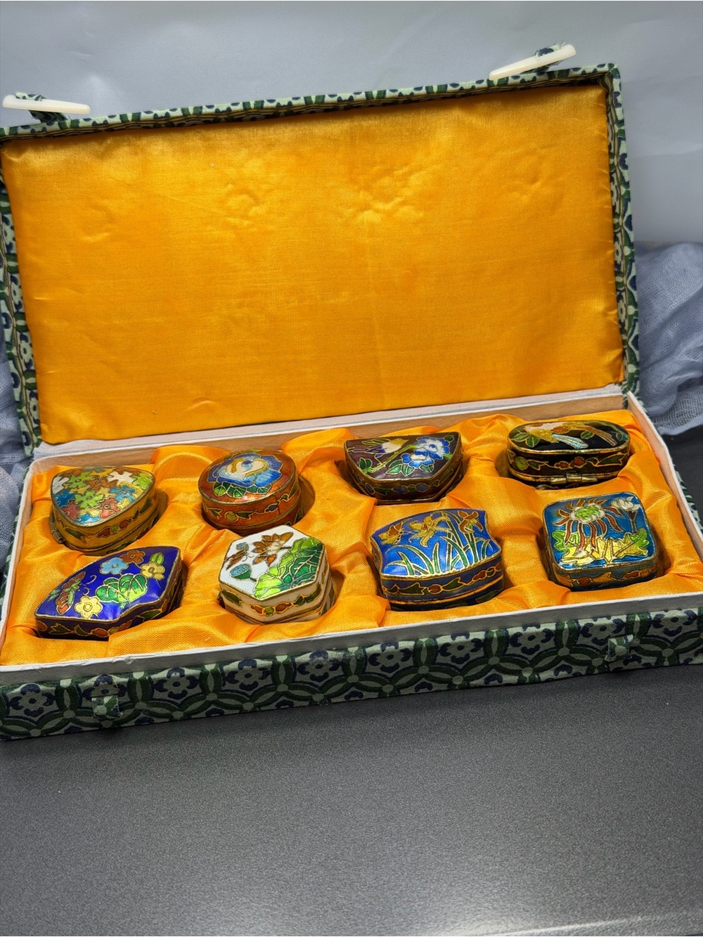 Vintage Chinese Cloisonné Enamel Mini Trinket Boxes